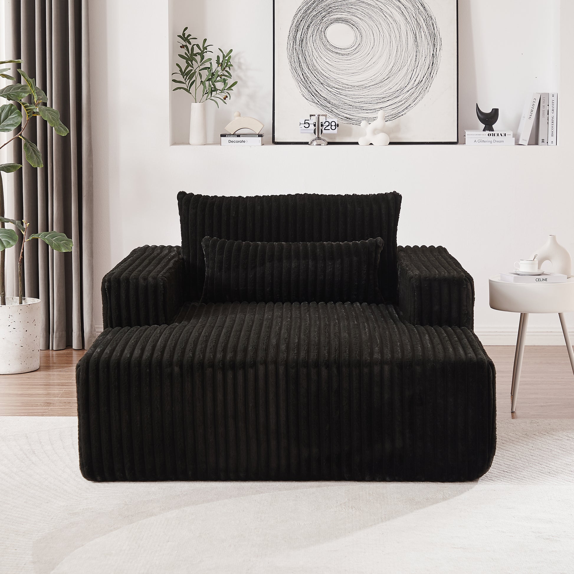 75 Inch Corduroy Sponge Sofa Lounge Chair,No Assembly Required,Fluffy Modern Sleeper Chair For Indoor Living Room Bedroom Black Foam Corduroy 1 Seat