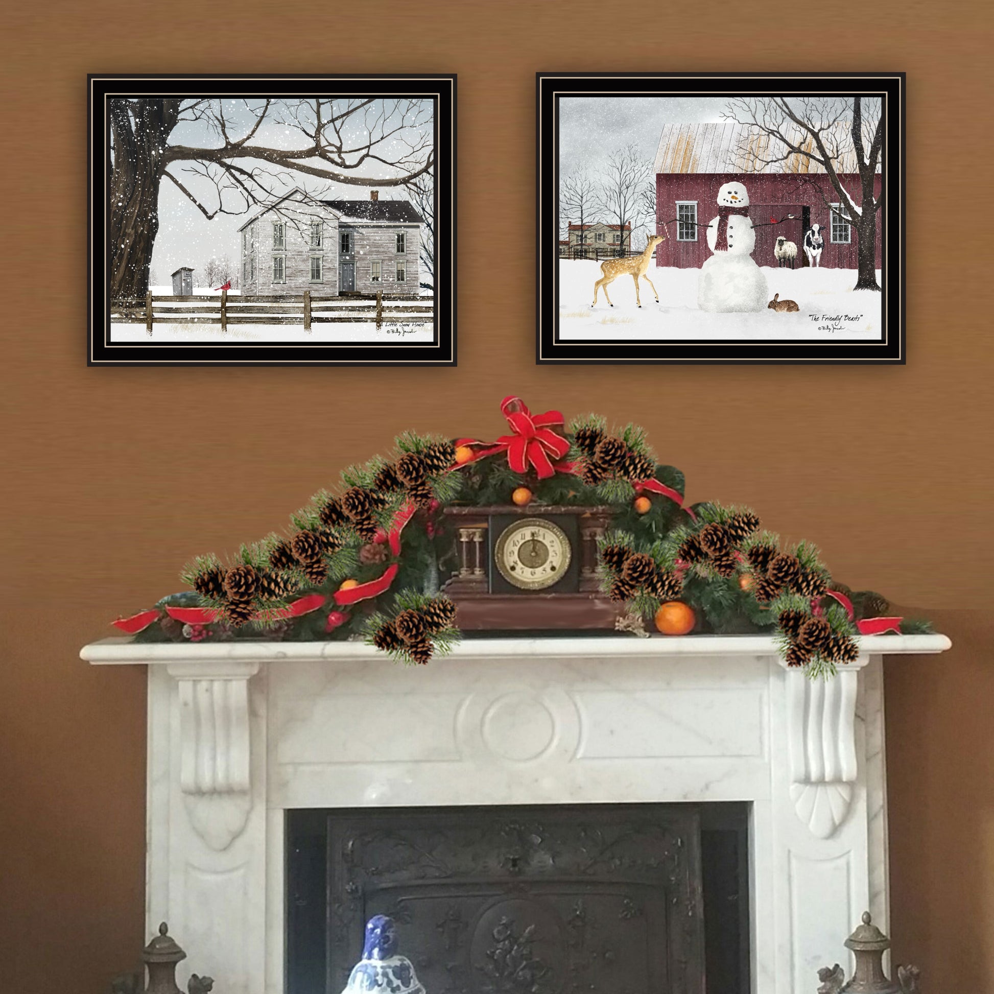2 Piece Vignette Life In The Countryside Winter Black Framed Wall Art For Living Room, Bedroom Wall Art Print For Home Decor By Billy Jacobs Multi Wood Paper