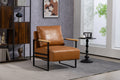 Leather Accent Chair Guest Chair For Living Room, Mid Century Armchair For Bedroom Brown Leather Brown Pu