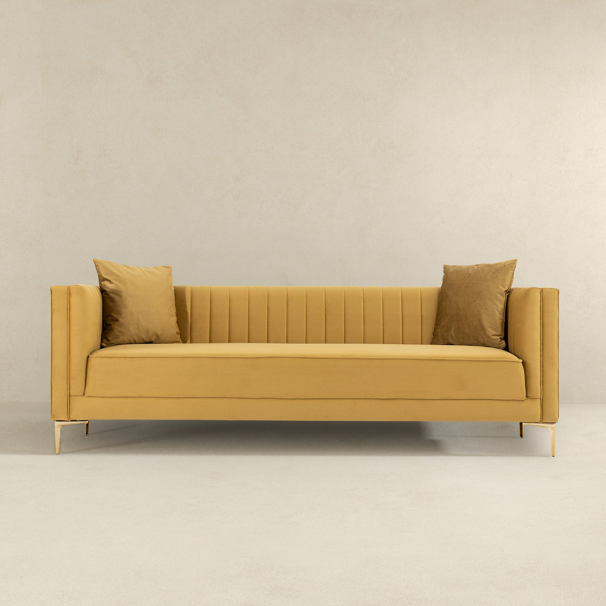 Angelina Sofa 91" Yellow Mustard Velvet Mustard Yellow,Yellow Velvet Wood Primary Living Space Medium Firm Tufted Back Mid Century Modern Foam Metal,Velvet 4 Seat