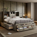 Queen Size Platform Bed With Storage Headboard And 8 Drawers, Gray Box Spring Not Required Queen Gray Wood Bedroom Bed Frame Solid Wood Mdf
