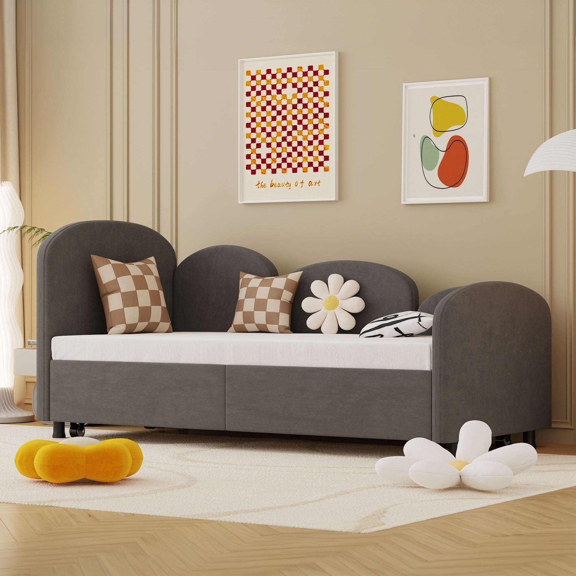 Twin Size Twin Size Bed Frames With An Another Bed Frame, Velvet Upholstered Daybed, Modern Sofa Bed Daybed Frame For Bedroom Living Room, Suitable For Living Room, Kids Room, Bedroom Ddry Gray Dark