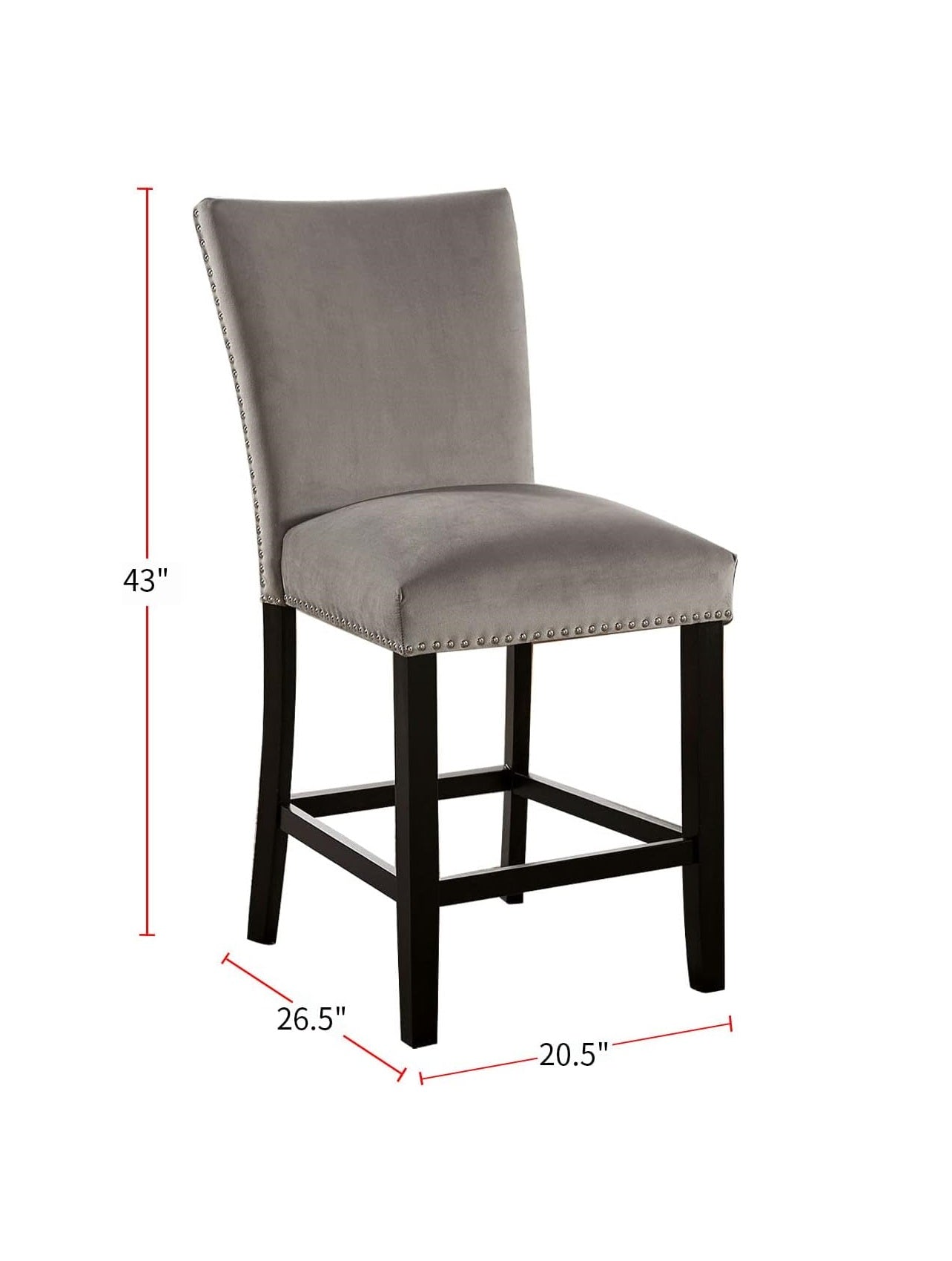 Attractive Set Of 2Pc Counter Height Chairs Dining Room Furniture Gray Flannelette Seat Trim Kitchen Breakfast Black,Light Gray Dining Room Modern,Transitional Dining Chairs Rubberwood Solid Back
