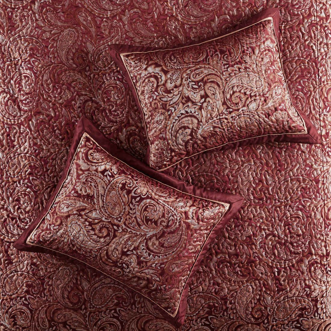 5 Piece Jacquard Bedspread Set With Throw Pillows Burdy Queen Queen Burgundy Cotton