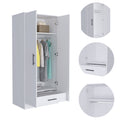 Ambery 180 Armoire, Two Shelves, Double Door, Metal Rod, One Drawer White White Bedroom Modern Particle Board Particle Board