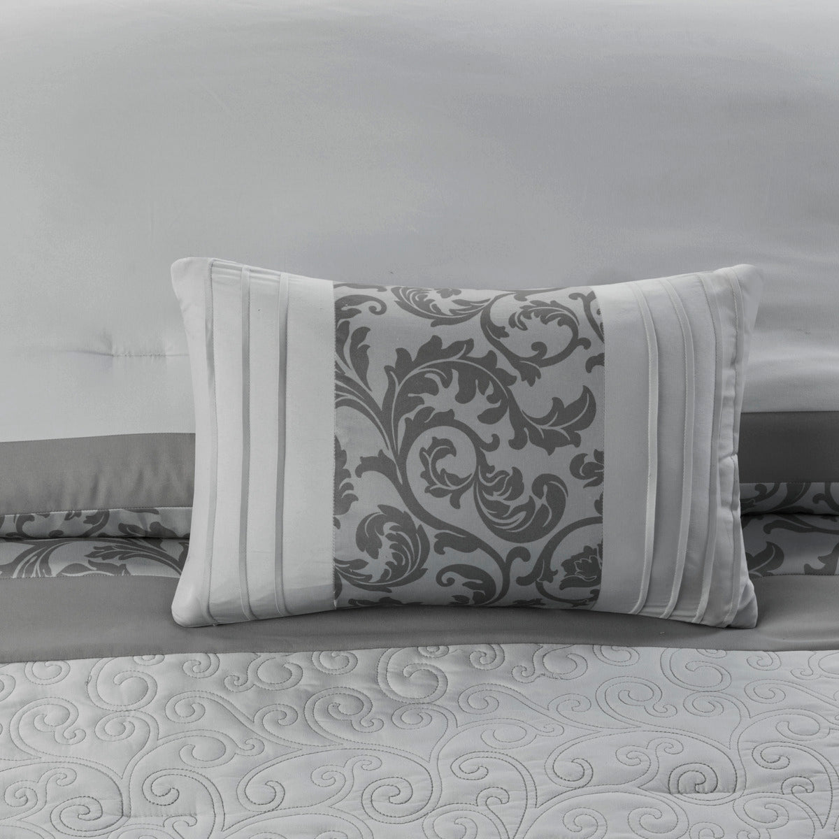 Embroidered 8 Piece Comforter Set Grey Cal King California King Grey Polyester