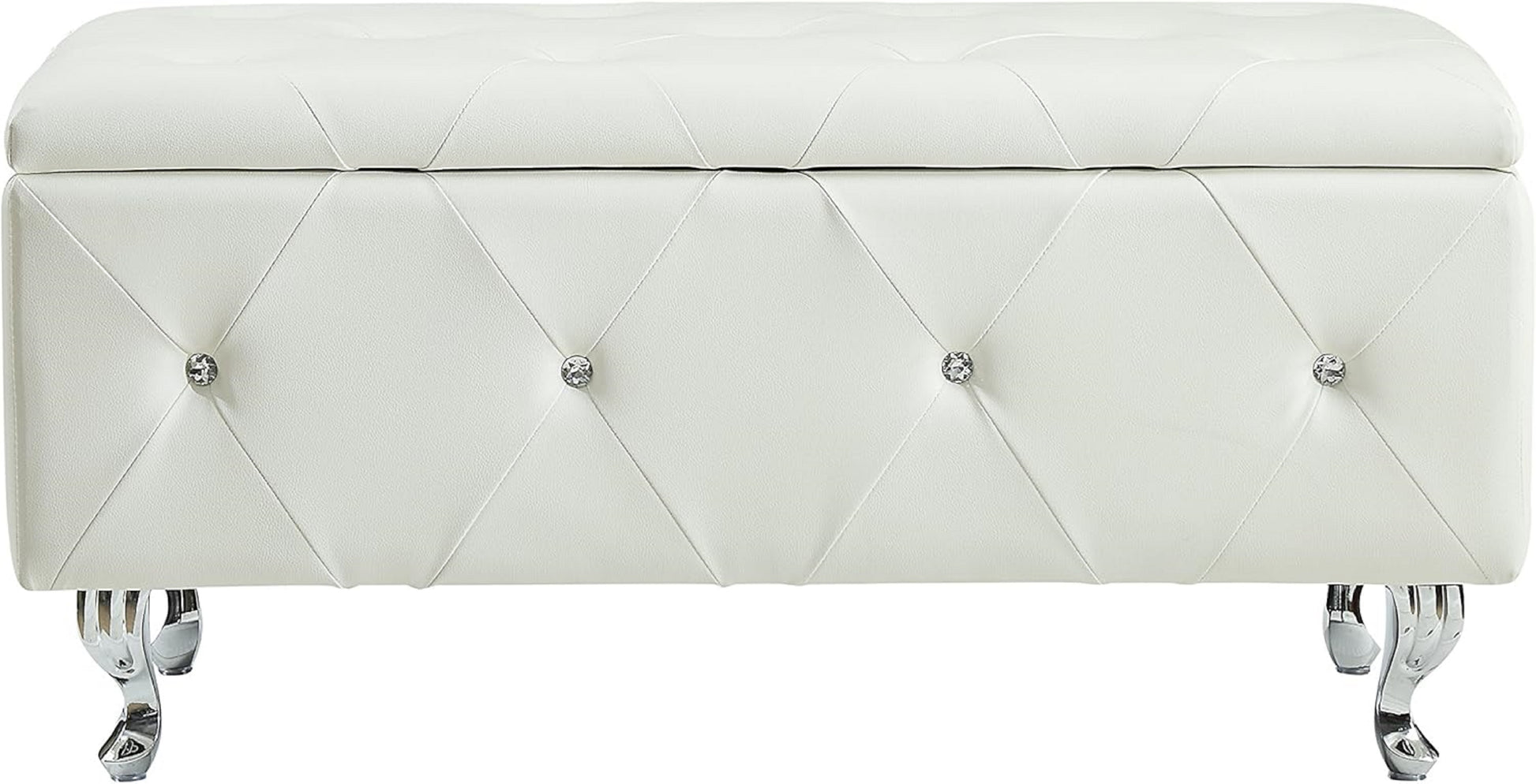 1Pc Glam 38 Inches Storage Ottoman Bench For Upholstered Tufted White Faux Leather Organizer Bedroom Living Room Entryway Hallway Tufted White Faux Leather Primary Living Space Solid White Traditional Foam Faux Leather