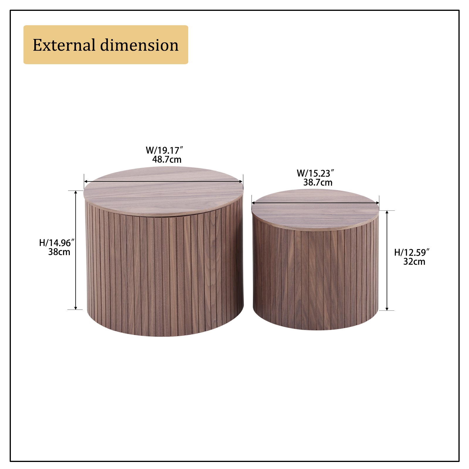 Mdf Nested Table Set 2 Pieces, Handcrafted Round Coffee Table In Living Lounge Area, Walnut Color Walnut Round Round Mdf