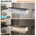 Chandeliers,Rectangular Crystal Chandelier Adjustable,E12 Modern Industrial Crystal Lights,Farmhouse Iron Ceiling Hanging Light For Kitchen Living Room Bedroom Black Bulb Not Included Black Crystal Iron