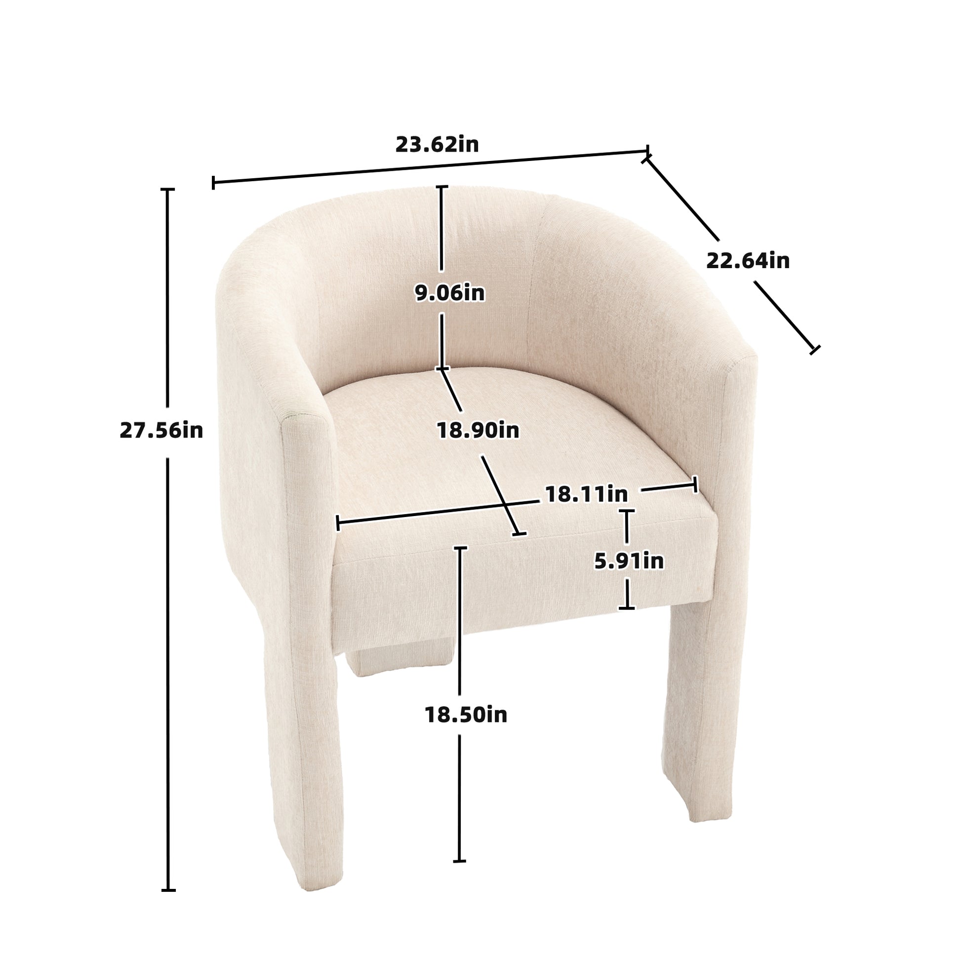 Chenille Barrel Accent Chair, Mid Century Modern Living Room Chair, Upholstered Side Armchair With 3 Legs For Bedroom Reading Spaces Beige Beige Primary Living Space Foam Chenille