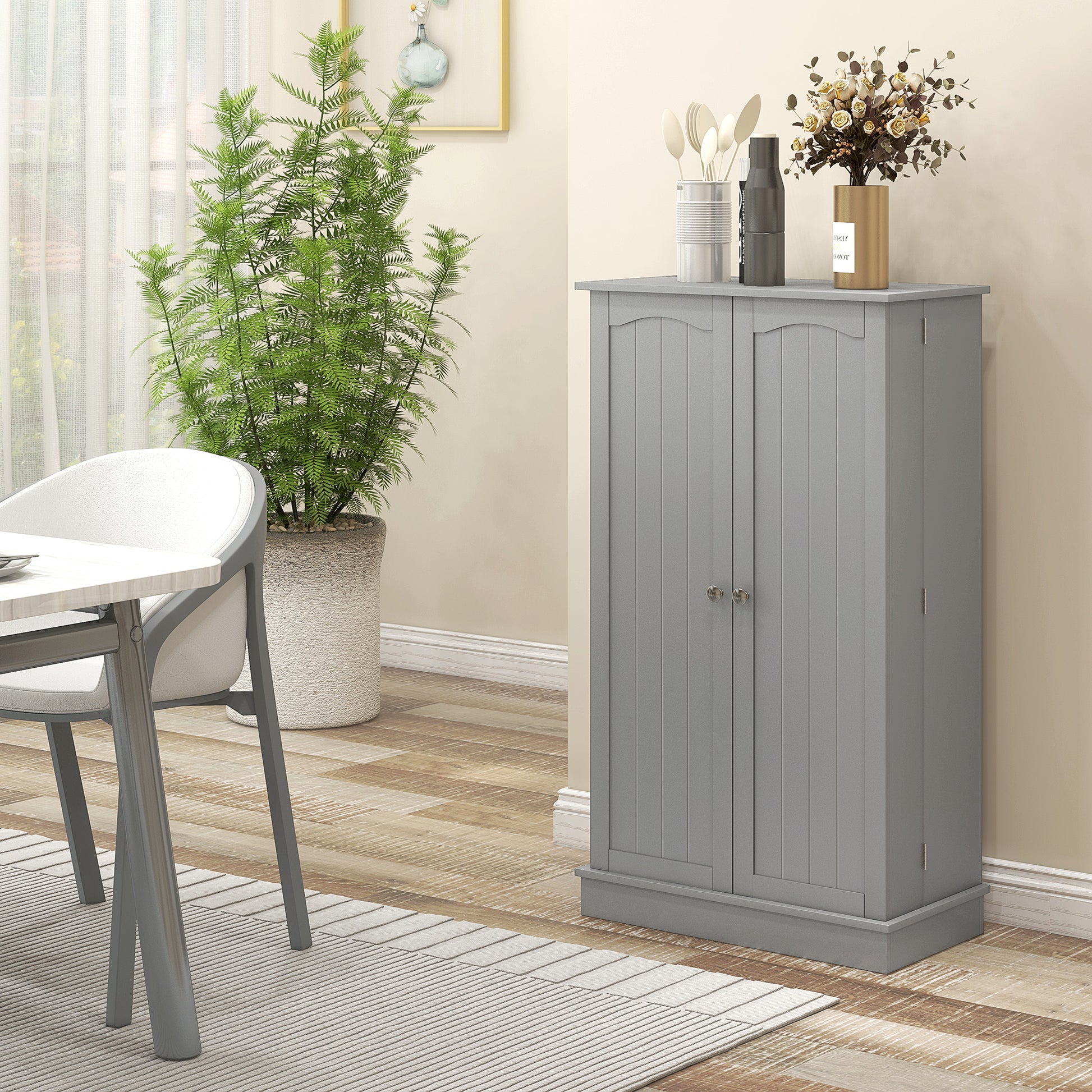 Homcom 41" Kitchen Pantry Storage Cabinet, Freestanding Kitchen Cabinet With 12 Door Shelves, Double Doors, 5 Tier Shelving And Adjustable Shelves, Paper Gray Gray Mdf