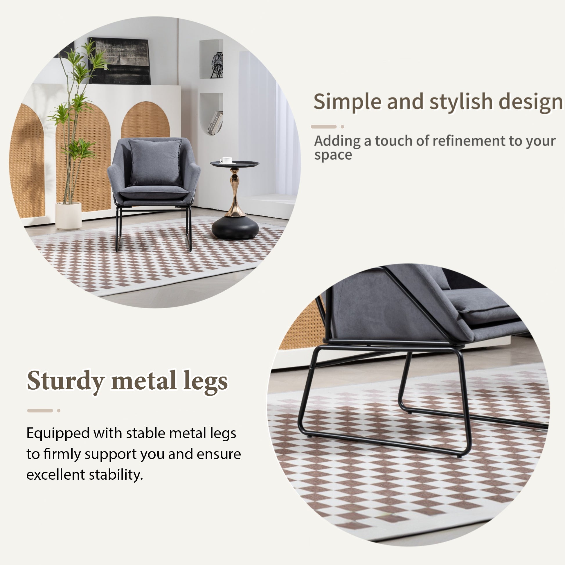 Modern Velvet Desk Chair ,Metal Legs Upholstered Accent Arm Chair For Living Room Bedroom Small Spaces Home Office,Grey Grey Dining Room Foam Velvet