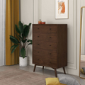 Caroline Mid Century Modern Solid Wood Dresser 5 Drawer Dark Brown Brown Bedroom Mid Century Modern Solid Wood