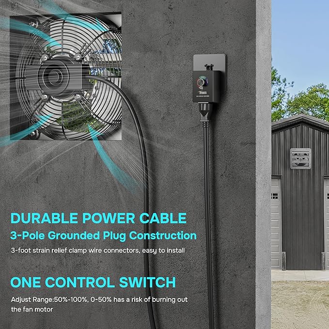 14 Inch Wall Mounted Shutter Exhaust Fan With Speed Controller And Power Cord Kit, Aluminum, 1600 Rpm, 1000 Cfm, For Attic, Garage, Louvered Vent, Plant, Greenhouse, Silver Silver Aluminium