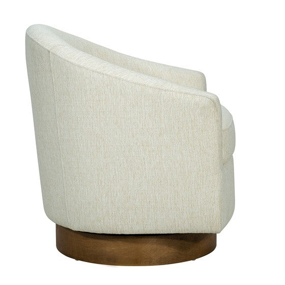 Upholstered Swivel Chair With Wood Base Cream Wood