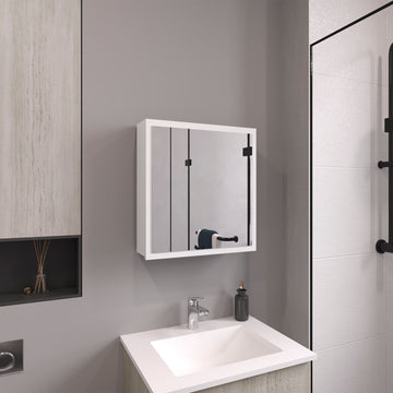Duma 21.1" H X 19.7" W Mirror Medicine Cabinet, One Door With Four Interior Shelves For Bathroom, Kitchen White White Particle Board