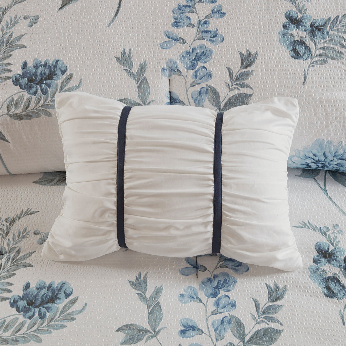 7 Piece Printed Seersucker Comforter Set With Throw Blanket Blue Full Queen Full Blue Microfiber