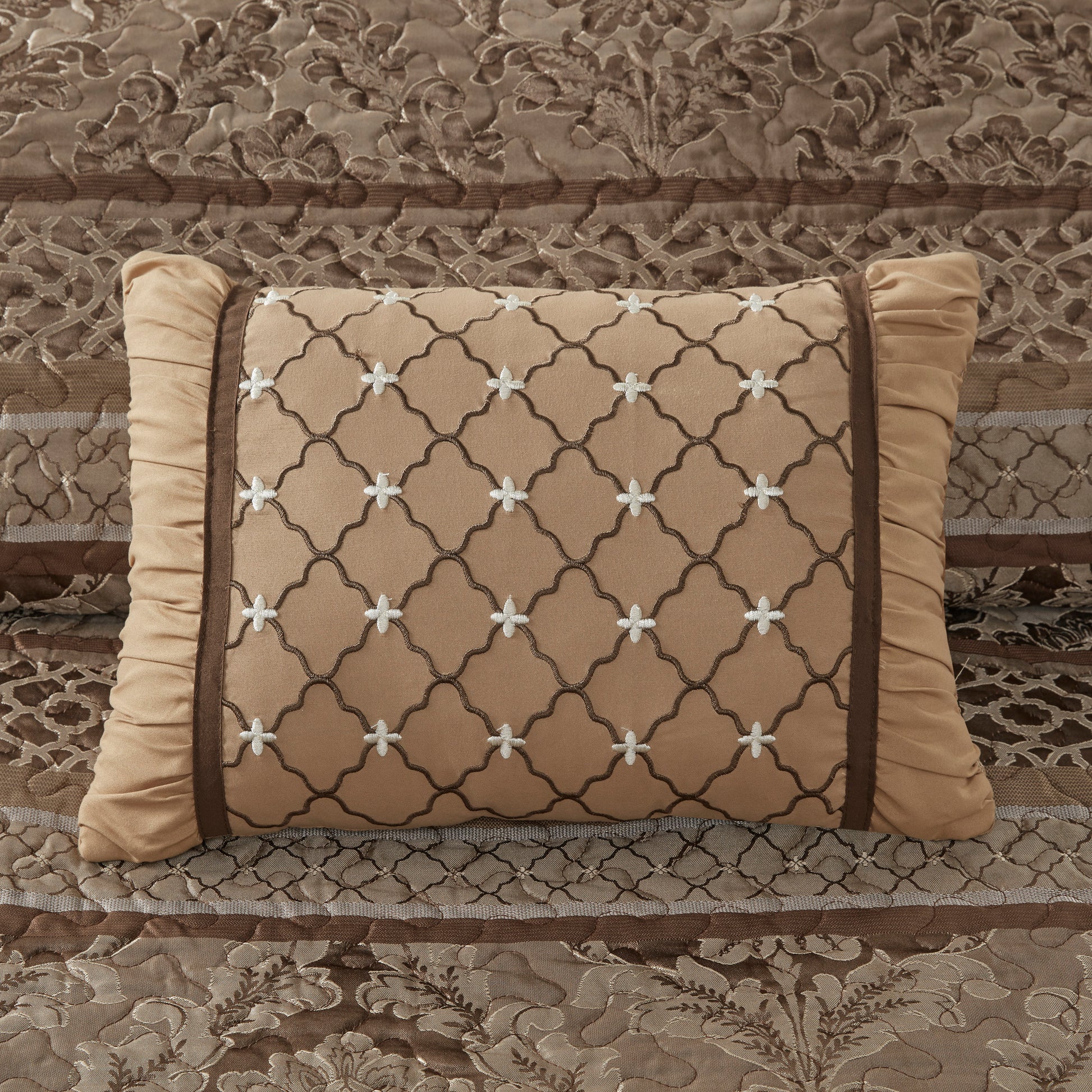 5 Piece Reversible Jacquard Bedspread Set Brown Gold King King Brown Gold Microfiber