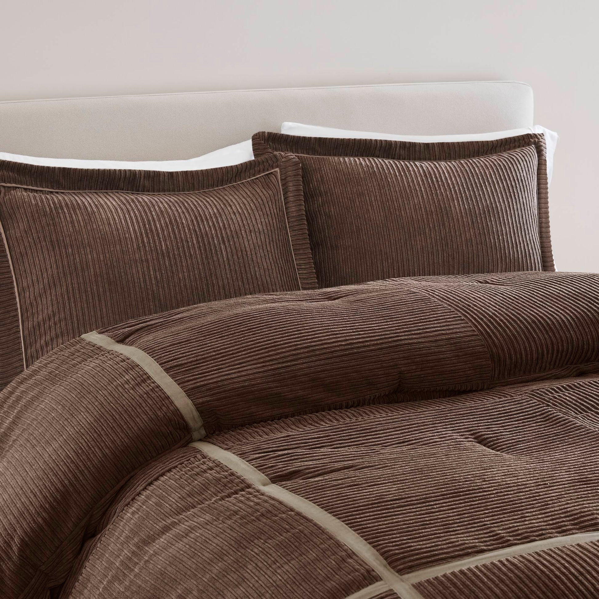 7 Piece Micro Corduroy Comforter Set Brown Cal King Brown Polyester