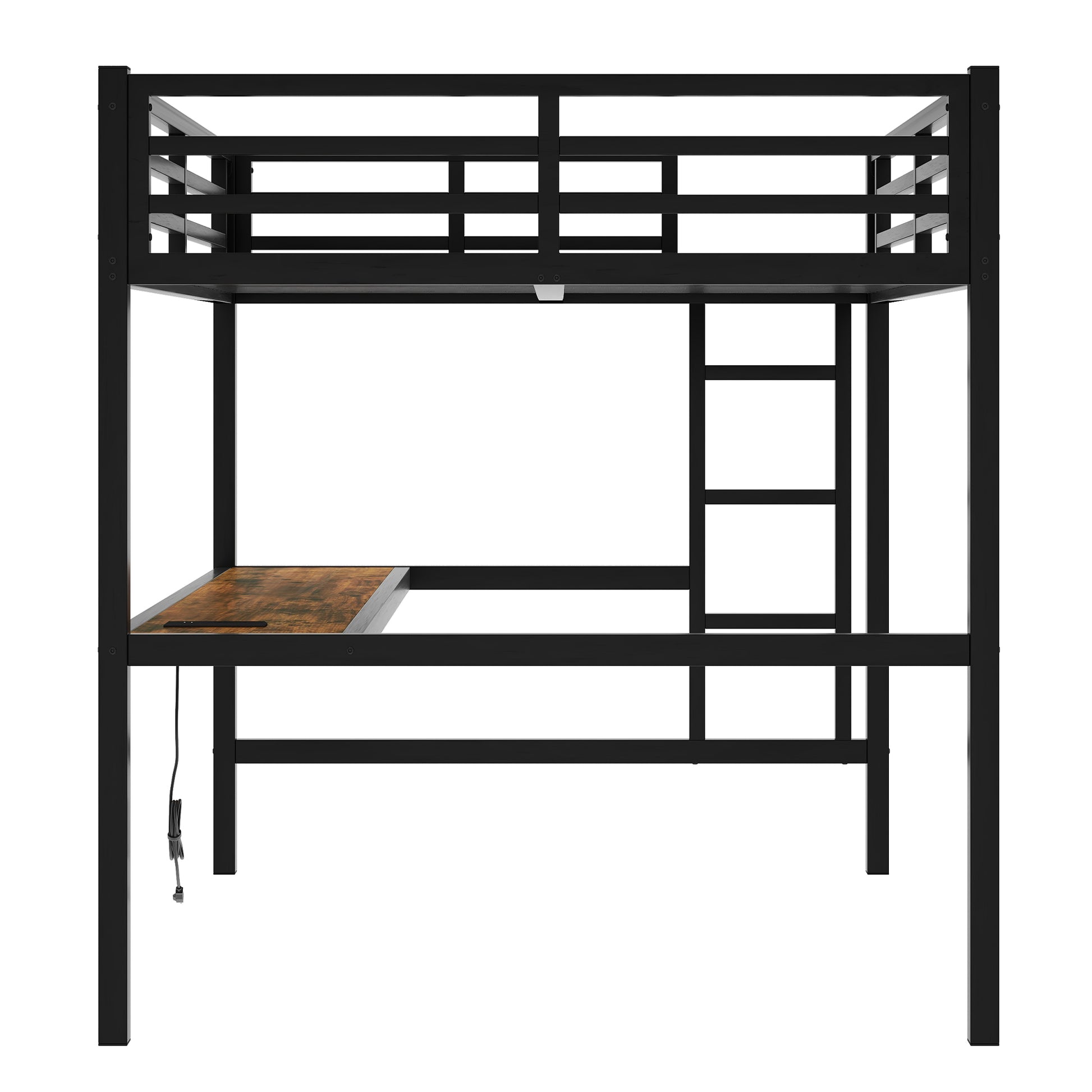 Metal Full Size Loft Bed With Power Outlet And Led Lighted, Space Saving, Noise Reduced, Black Full Black Metal
