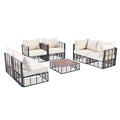 Modern Minimalist 7 Piece Metal Patio Sectional Sofa Set, All Weather Garden Conversational Furniture Set With Thick Cushions And Coffee Table For Indoor Outdoor, Gray Yes Deep Seating White Weather