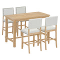 5 Piece Counter Height Dining Set, Classic Elegant Table And 4 Chairs In Natural Wood Wash Natural Wood Wash Solid Wood