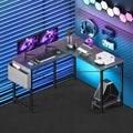 L Shaped Desk Gaming Computer 50 Inch Reversible Corner Table Pc For Writing Study Student With Wood Tabletop Metal Frame Cpu Stand Side Bag For Home Office Small Place, Black Black Wood