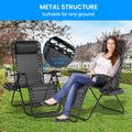 2 Set Zero Gravity Chairs Patio Portable Reclining Folding Lounge Chair Beach Camping Chairs With Pillow And Cup Holder Trays For Garden, Poolside, Black Black Steel