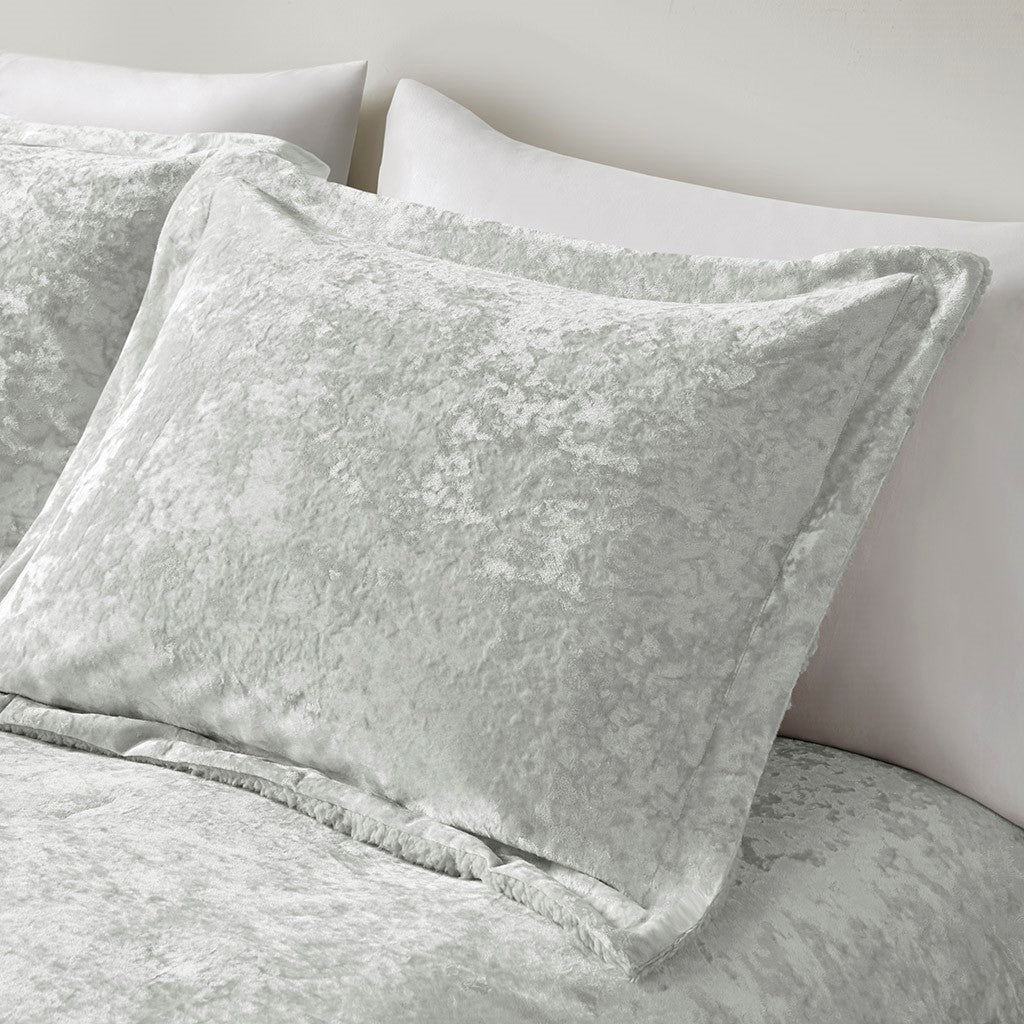 Crushed Velvet Sherpa Reversible Comforter Set King Grey Polyester