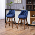 Coolmore Bar Stools Set Of 2 Counter Height Chairs With Footrest For Kitchen, Dining Room And 360 Degree Solid Wood Legs Swivel Bar Stools Set Of 2 Navy Linen Navy Foam Linen