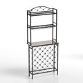 Industrial Wine Rack Bar Table, 3 Tier Liquor Bottle And Glass Holder With Storage Shelves, Metal And Wood Wine Organizer For Home Kitchen, Dining Room, And Living Room Black Brown Kitchen American