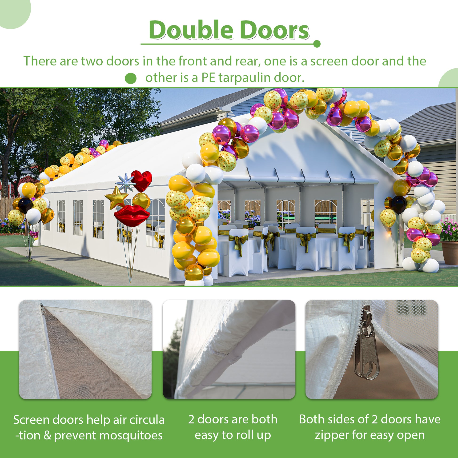 20X40Ft Party Tent Heavy Duty, Large Wedding Event Shelters With 3 Carry Bags & Removable Sidewalls, Outdoor Canopy Gazebo Commercial Tents For Parties Carport Camping Garden Patio White Metal