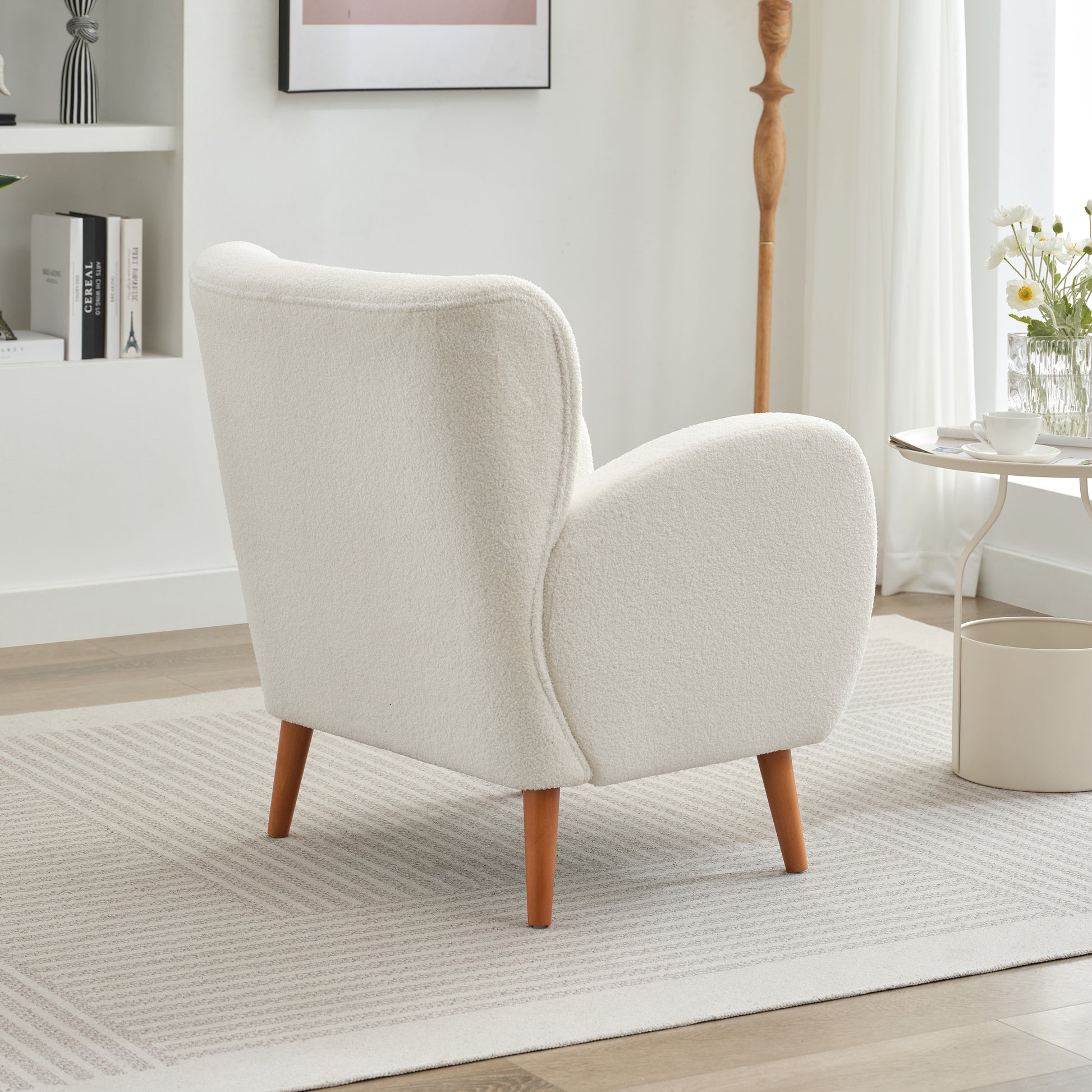 Mirod Modern Wing Back Lounge Chair Stylish Design, Soft Fabric, Solid Wood Legs, Easy Assembly, Durable Frame Beige Boucle