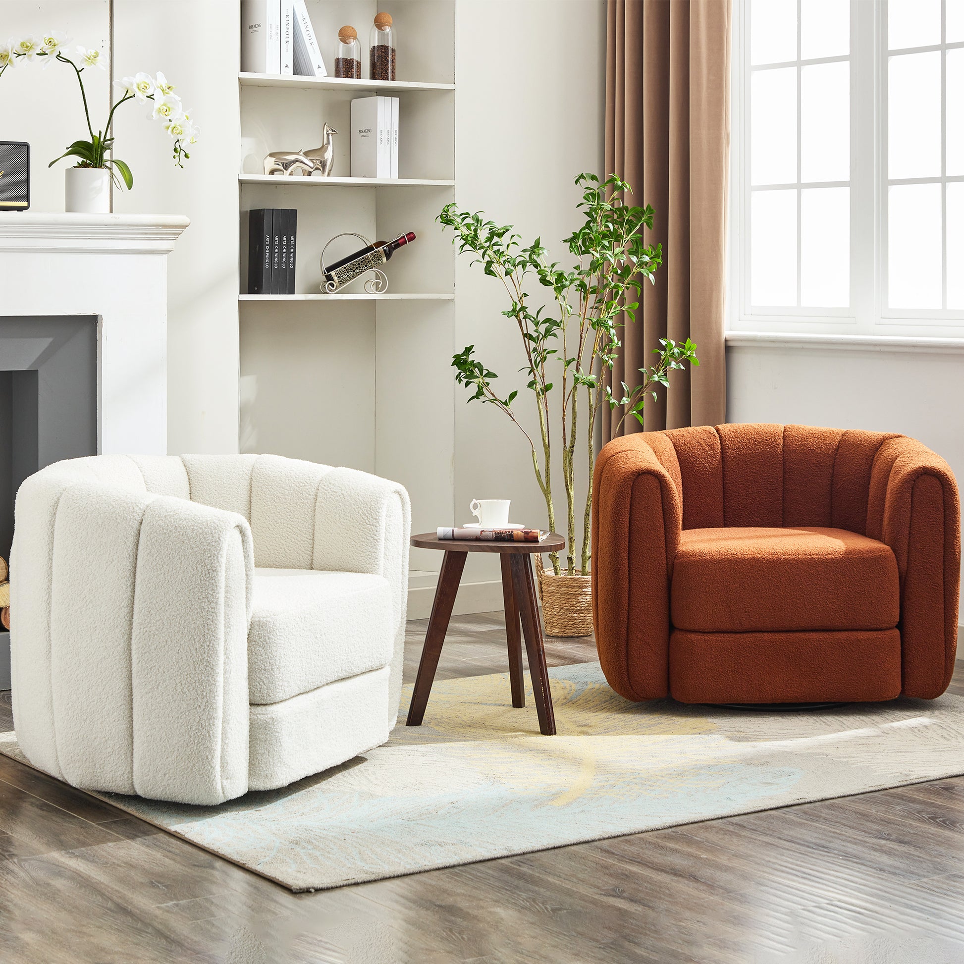 Swivel Accent Barrel Chair, Modern Round Armchairs With Upholstered, Comfy Swivel Accent Chair For Living Room Brown Teddy
