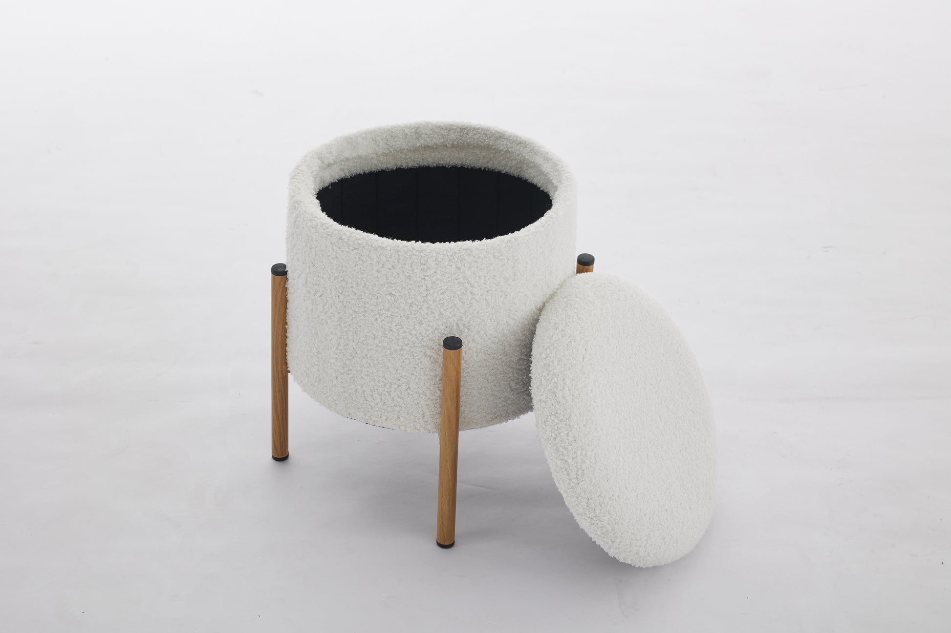 Modern Round Storage Ottoman, Ottoman Foot Stools With Metal Base, Ottoman Footstool With Removable Lid Storage Ottoman For Living Room, Bedroom, Makeup Room White White Upholstered