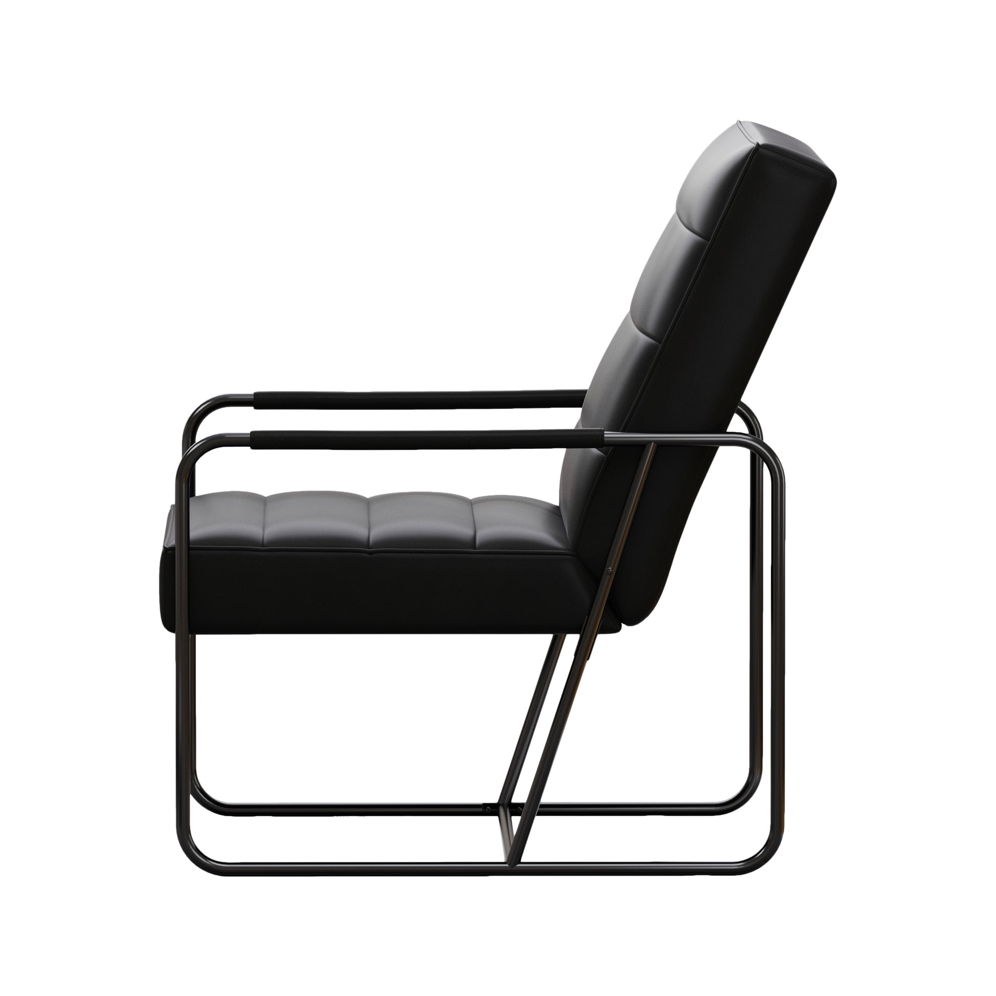Modern Metal Framed Armchair With Black Technical Leather,Stylish & Comfortable Indoor Lounge Accent Chair For Living Room, Office,Bedroom Black Primary Living Space Modern Technical Leather