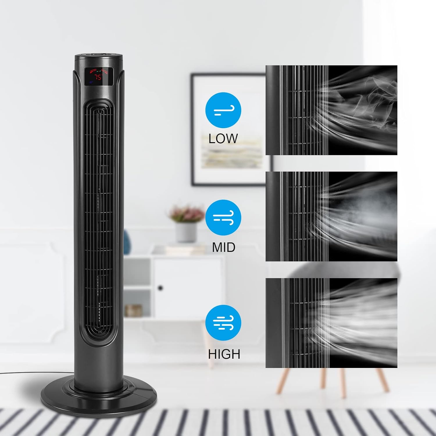 37 Inch Electric Oscillating Tower Fan With Remote Control For Indoor, Bedroom And Home Office, Black Black Plastic