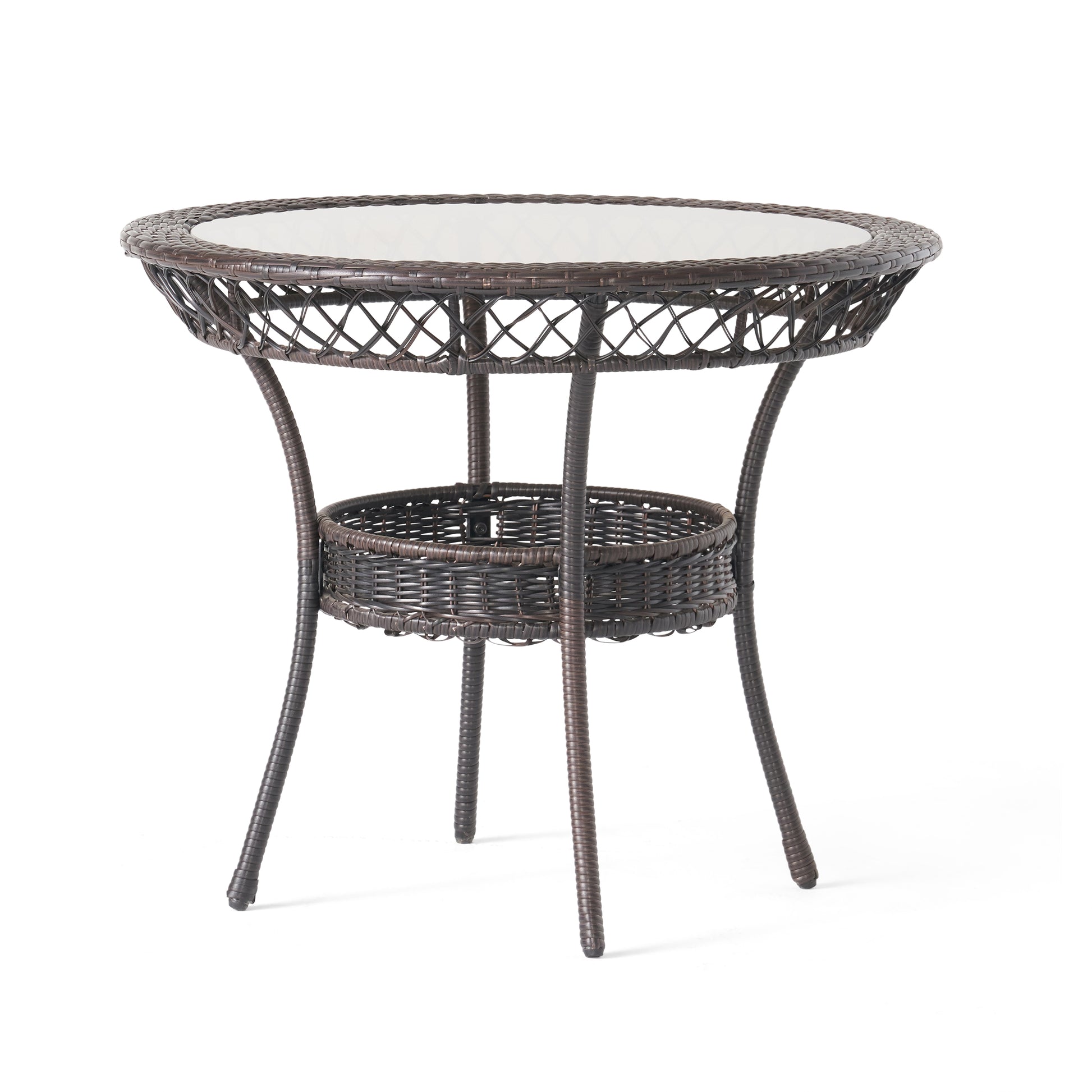 Figi Pe 34In Glass Table Kd Brown Multi Iron