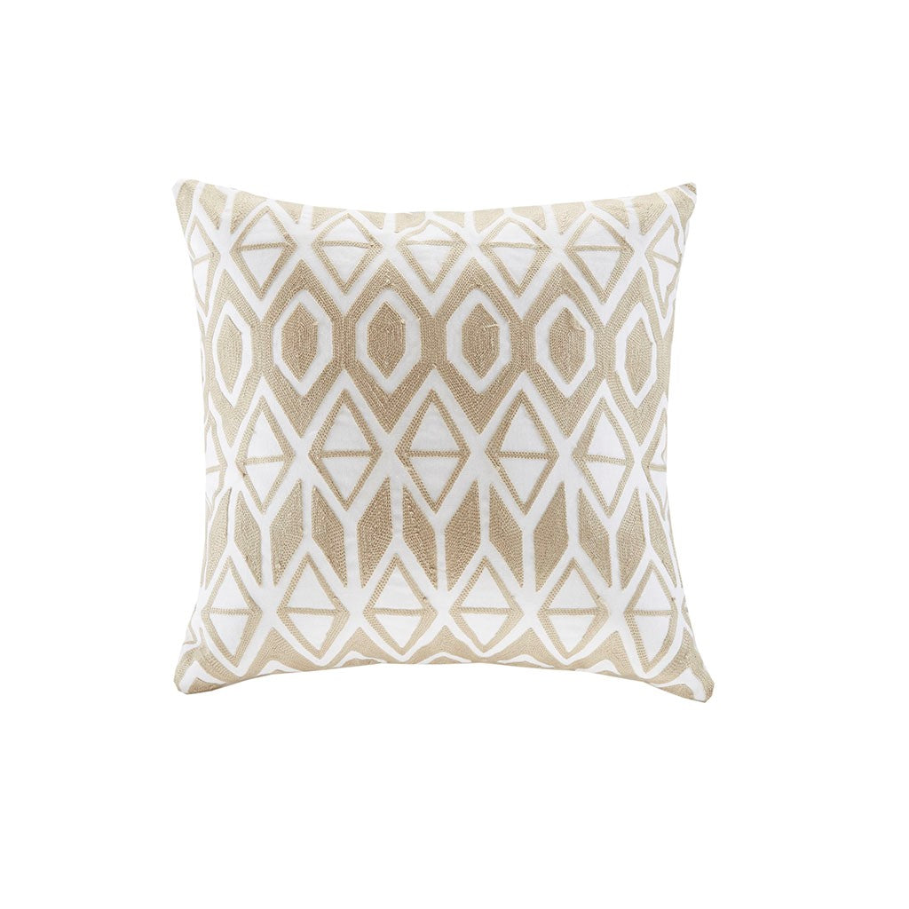 Embroidered Cotton Oblong Decorative Pillow Taupe 12X20" Multicolor Cotton