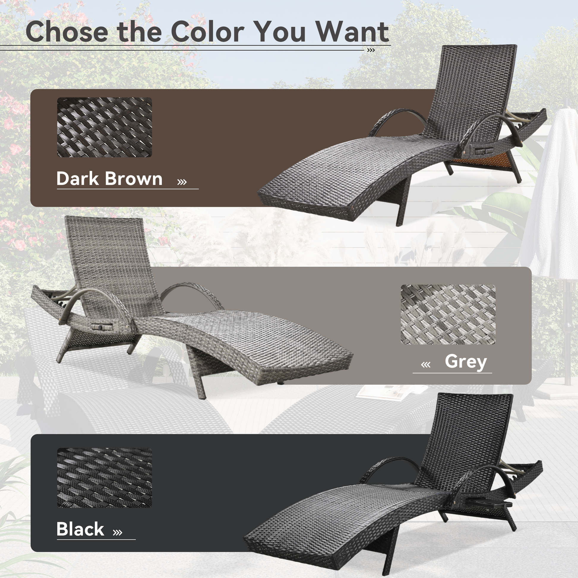 K&K 80'' Outdoor Wicker Chaise Lounge Chairs Set Of 2, Patio Rattan Reclining Chair Pull Out Side Table Adjustable Backrest Ergonomic Wave Design Pool Sunbathing Recliners, Grey No Lounge Grey Seats