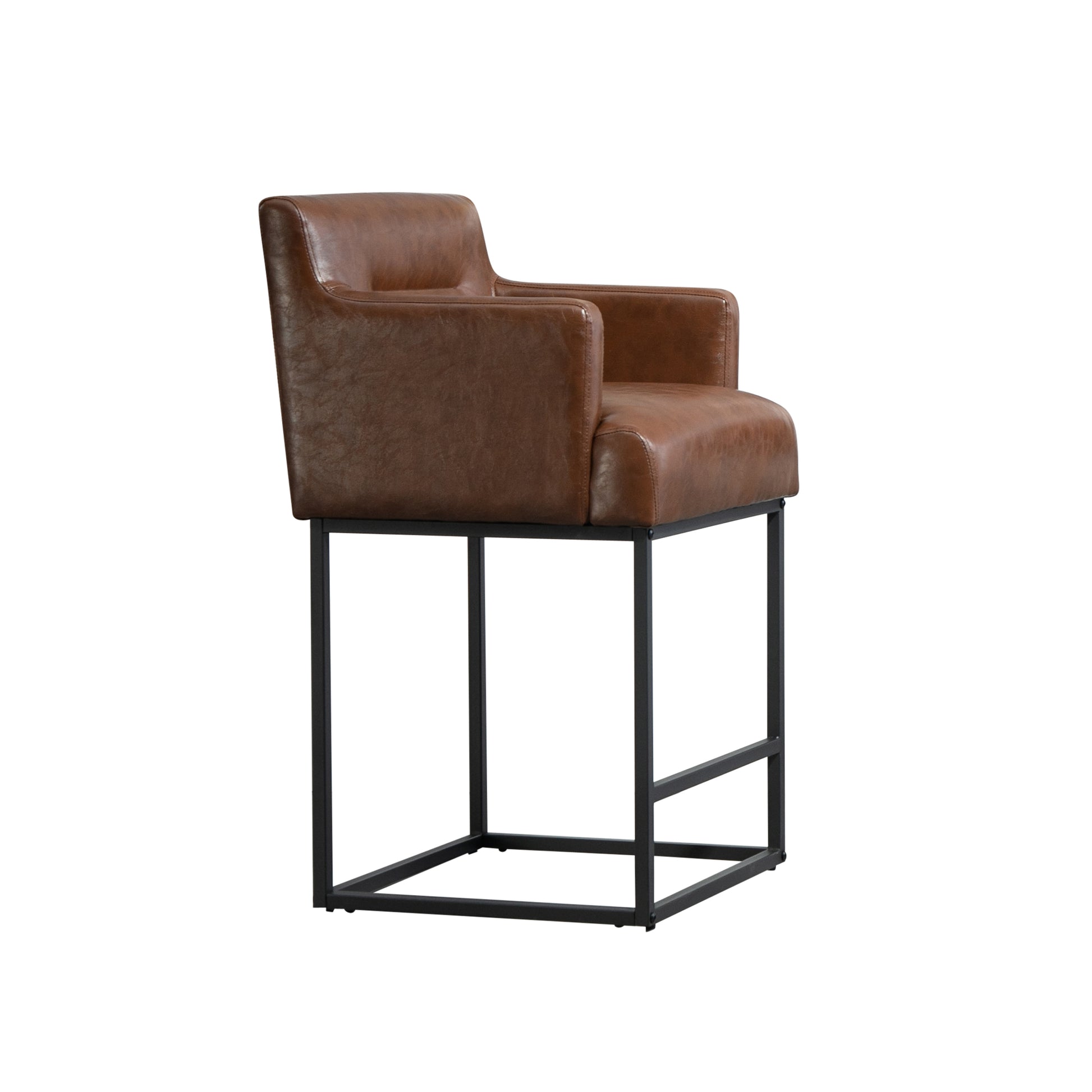 Coolmore Counter Height Bar Stools Set Of 2, Modern Square Bar Stool With Back, Black Metal Frames, Upholstered Bar Stools For Kitchen Island, Pub, Club Brown Pu Brown Pu Primary Living Space Foam Pu