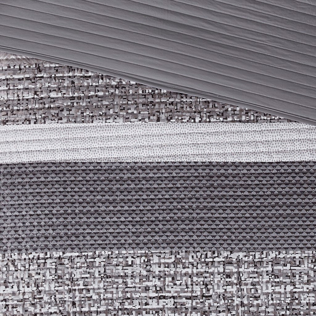 6 Piece Reversible Jacquard Quilt Set With Throw Pillows Grey Taupe Full Queen Grey Taupe Cotton