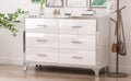 Elegant High Gloss Dresser With Metal Handle,Mirrored Storage Cabinet With 6 Drawers For Bedroom,Living Room,White White Mdf