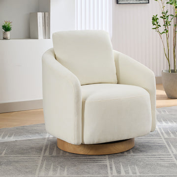 30.3"W Swivel Accent Barrel Chair And Comfy Round Accent Single Sofa Chair, 360 Degree Club Chair, Lounge Armchair For Living Room Bedroom Nursery.Ivory Ivory Chenille