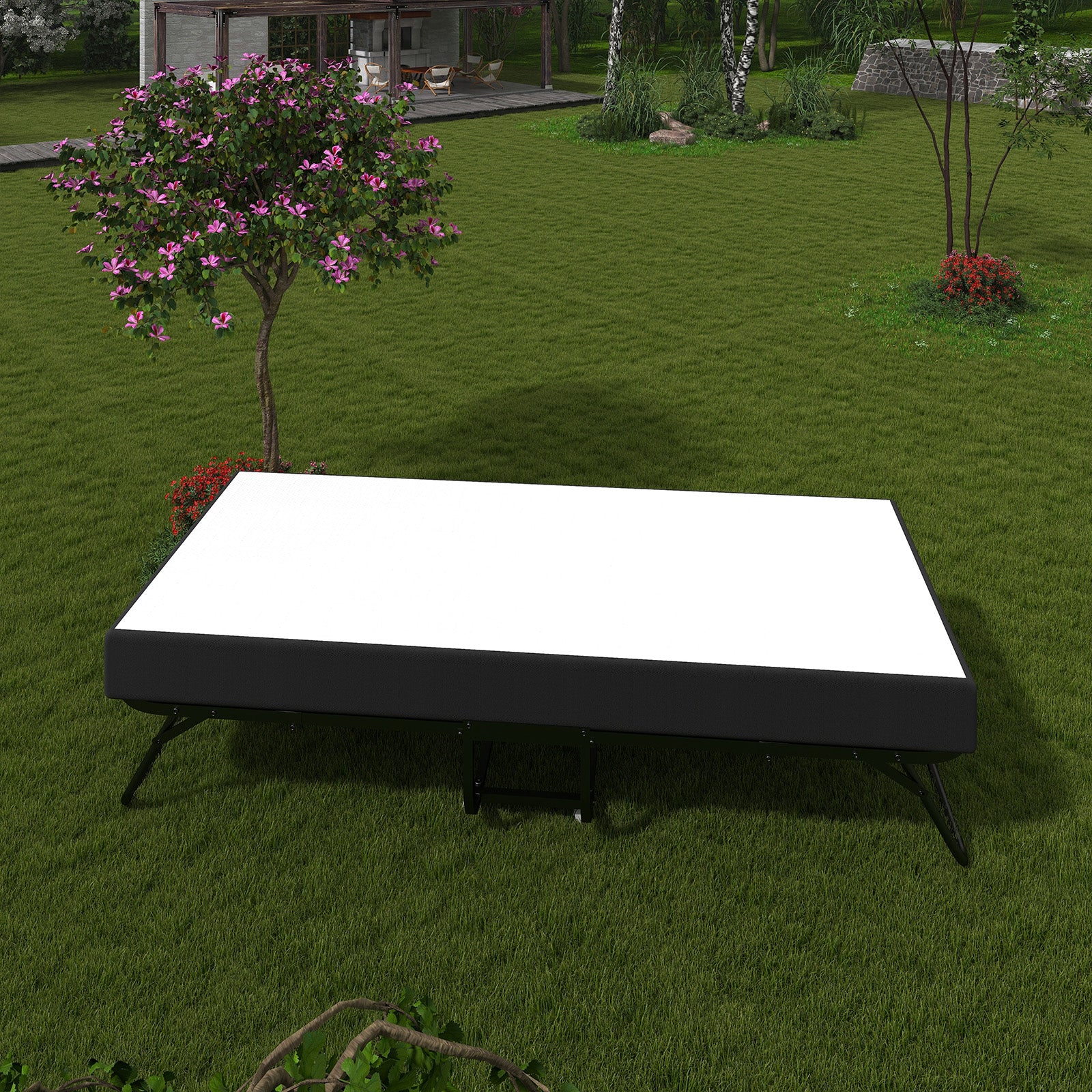 Deluxe Diplomat Folding Bed Twin Size With Luxurious Memory Foam Mattress And A Super Strong Sturdy Frame White Black Metal