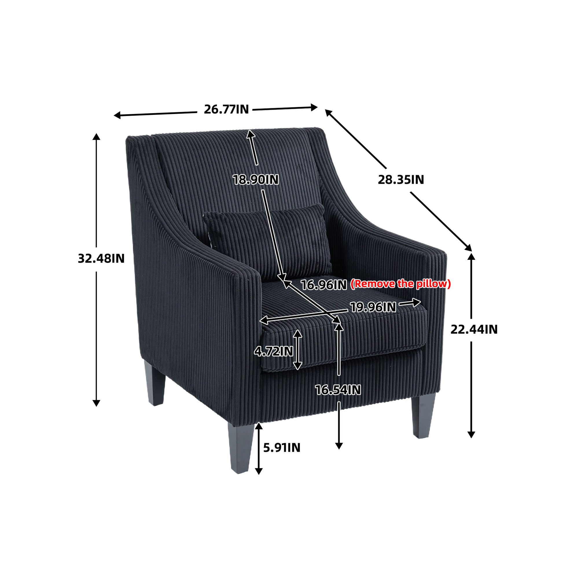 Coolmore Modern Accent Chair,Upholstered Armchair With Scooped Arms For Bedroom,Apartment,Studio,Office,Waiting Room Black Corduroy Black Primary Living Space Foam Corduroy