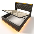 Full Size Upholstered Bed, 360 Surround Led Function, Buttons Apps Remote Control, Hydraulic Storage Bed With Usb Type C Charging, Black,Pu Without Mattress Full Black Pu