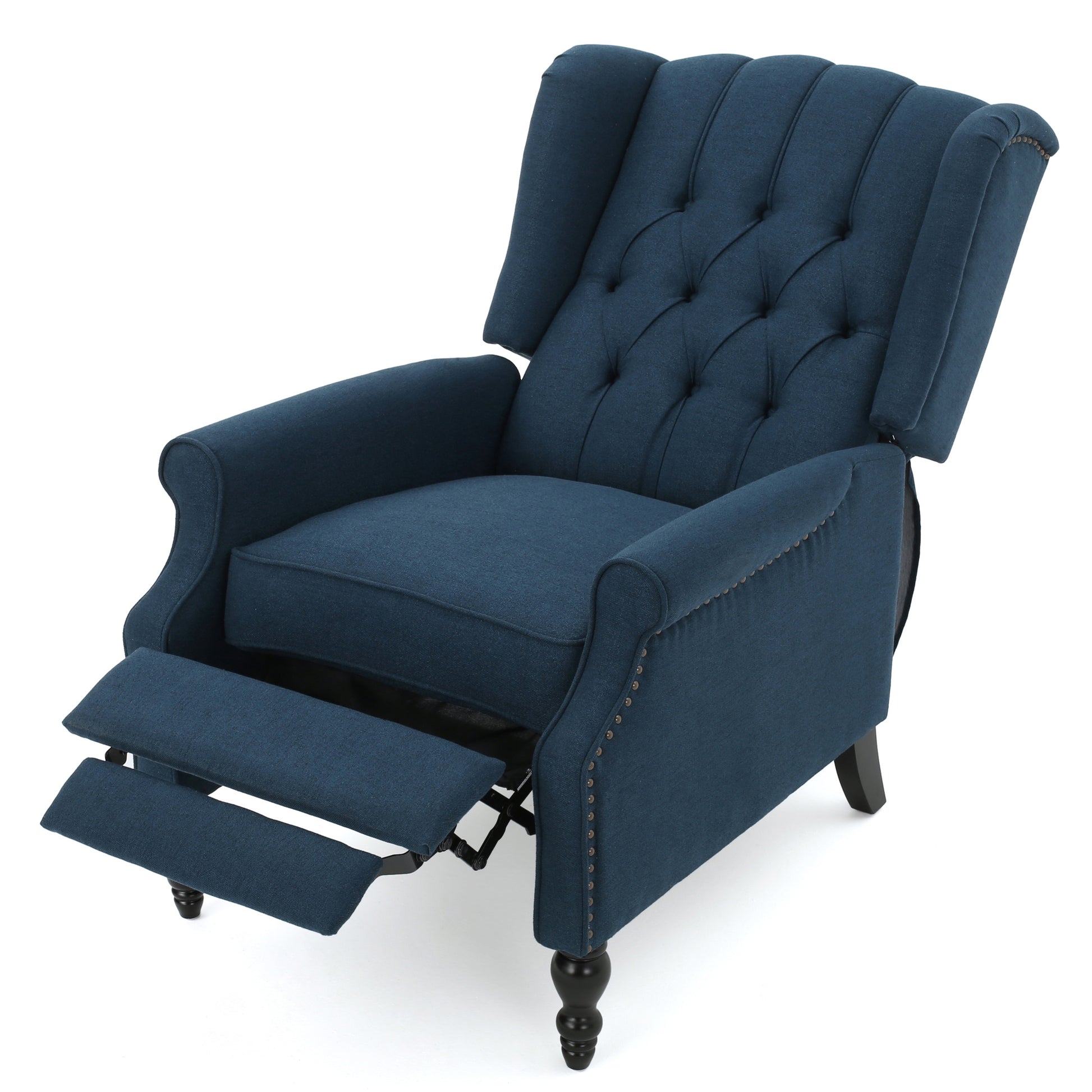 Dark Blue Tufted Fabric Arm Chair Recliner Dark Blue Polyester