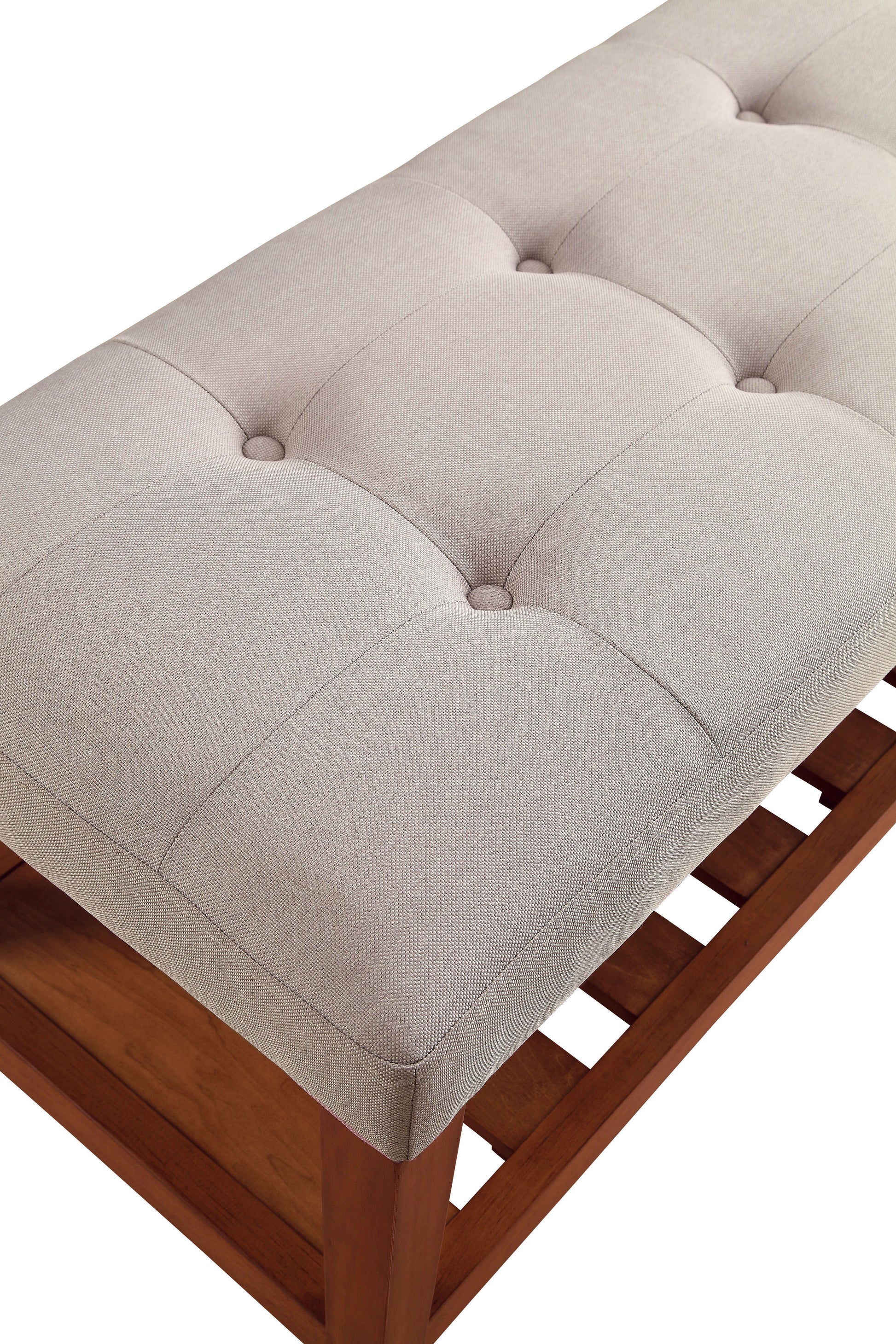 Charla Light Gray Fabric & Oak Finish Bench Gray Fabric,Synthetic Wood