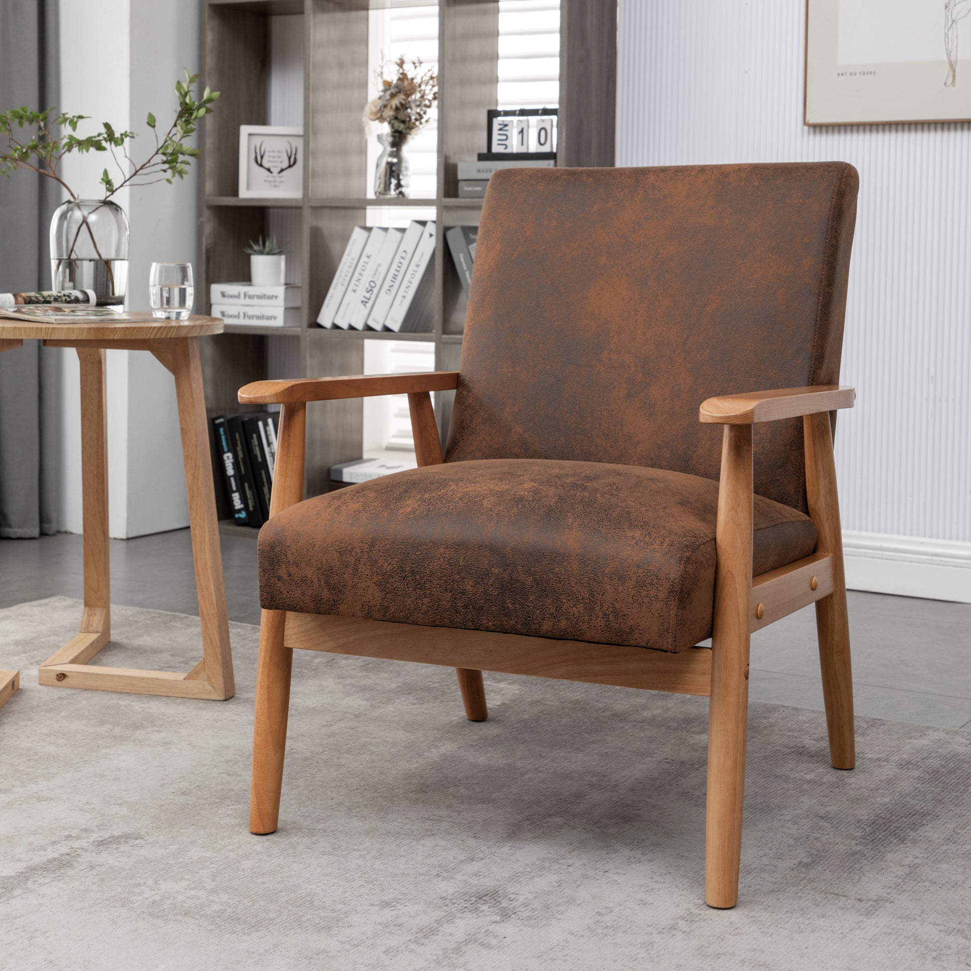 25.38'' Wide Classic Mid Century Modern Arm Chair, Light Brown Light Brown Microfiber